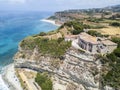 Overview of Ricadi Beach, Tower Marino, Vatican City, promontory aerial view, cliffs and sand