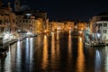 Night photo from the Rialto bridge in Venice, Italy.