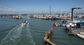 Overview of small boats in Yarmouth Harbour, UK