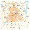 Overview and street map of texas city dallas