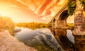 Overview at sunset of the Ancient Bridge of Orosei on the river Cedrino, Sardinia Royalty Free Stock Photo