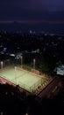 An overview of tennis court under night sky Royalty Free Stock Photo