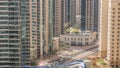 Overview to JBR and Dubai Marina skyline with modern high rise skyscrapers waterfront living apartments aerial all day Royalty Free Stock Photo