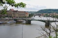 Tour Boats and Bridges on Vltava River  Prague  Czech Republic Royalty Free Stock Photo