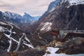 Overview of The Trolls Road - one of the most famous National Tourist Routes in Norway, Trollstigen. Amazing mountain Royalty Free Stock Photo