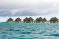 Bora Bora overwater-bungalows  of Bora Bora, luxury resort, hotel, bright blue water Royalty Free Stock Photo