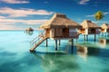 overwater bungalows on a serene tropical lagoon