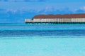 Overwater bungalows resort Olhuveli island Maldives Royalty Free Stock Photo
