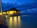 Overwater bungalows in tropical island Royalty Free Stock Photo