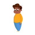 Overweight African American Boy, Cheerful Chubby Kid Character Cartoon Style Vector Illustration