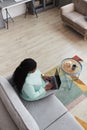 Overweight African American Woman Using Laptop Top View Royalty Free Stock Photo