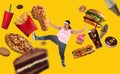 Overweight Asian woman fighting off junk food Royalty Free Stock Photo