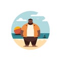 Overweight black man on the beach vector illustration