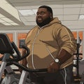 Overweight black man in the gym, illustration