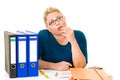 Overweight businesswoman enjoying eating chocolate