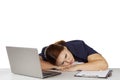 Overweight businesswoman sleeping during working