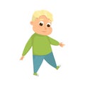 Overweight Chubby Boy, Cheerful Fat Kid Character Wearing Casual Clothes Cartoon Style Vector Illustration