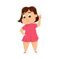 Overweight Chubby Girl, Cheerful Plump Kid Character Cartoon Style Vector Illustration