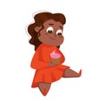 Overweight Chubby Girl Eating Cupcake, Cheerful Fat Unhealthy Kid Character Cartoon Style Vector Illustration Royalty Free Stock Photo