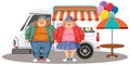 Overweight couple in front of coffee truck