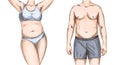 Overweight couple, man and woman torso, full color