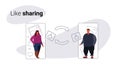 Overweight couple man woman using mobile online application social media network like sharing concept smartphone screen