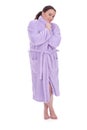Overweight, fat woman in bathrobe Royalty Free Stock Photo