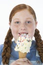 Overweight Girl Holding Ice Cream Cone Royalty Free Stock Photo