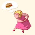 Overweight lady dreaming about food