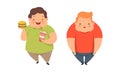 Overweight Little Children with Extra Body Fat Overeating Unhealthy Food Vector Set