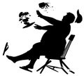 Overweight man breaking chair silhouette