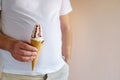 Overweight man eating ice-cream. fattening food Royalty Free Stock Photo