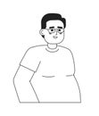 Overweight man eyeglasses happy black and white 2D cartoon character Royalty Free Stock Photo