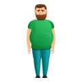 Overweight man in green clothes icon, cartoon style