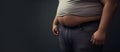 Overweight man\'s belly,fat man has excess fat, he is dieting and losing weight.unhealthy,medical health concept