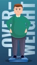 Overweight man on scales concept banner, cartoon style Royalty Free Stock Photo