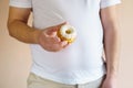 Overweight man with unhealthy fattening food Royalty Free Stock Photo