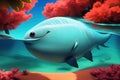 Overweight obese smiling whale cute fat animal illustration generative ai