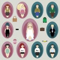 Overweight people in different clothes. Group of men and women flat cartoons