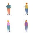 Overweight people icons set cartoon . Adult person abdominal obese