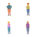 Overweight people icons set cartoon vector. Adult person abdominal obese
