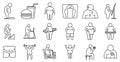 Overweight people icons set, outline style