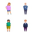 Overweight person icons set cartoon vector. Man and woman overweight