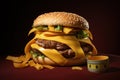 Overweight problem, poor diet, calorie-laden food, fast food cheeseburger burger, fat woman, obese persona, high calorie