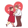 Overweight romantic couple, happy cartoon vector man and woman d