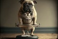 sad French bulldog on weight scale. Generative AI