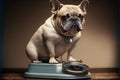 sad French bulldog on weight scale. Generative AI