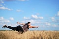 Overweight woman dancing. Body positive, freedom