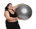 Overweight woman with fit ball Royalty Free Stock Photo