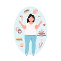 Overweight woman flat color vector faceless character